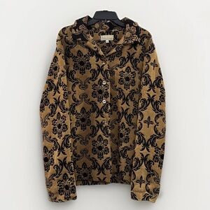 Vintage Collin Creek Sz 12 Black Gold Blazer Jacket Floral Damask Flocked USA
